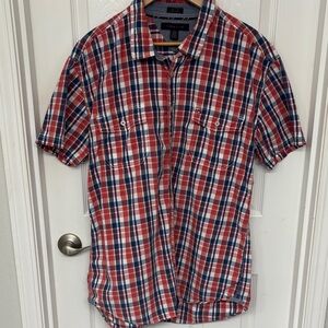 Tommy Hilfiger Men's Red and Blue Checkered Shirt XXL